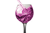 Fototapeta  - Purple water pours into a glass on a white background