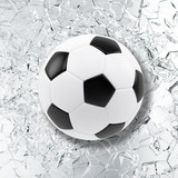 Fototapeta Młodzieżowe - Sport illustration with soccer ball coming in cracked glass wall. Cracked glass wall. 3d rendering