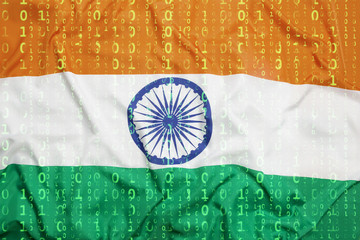 Wall Mural - Binary code with India flag, data protection concept