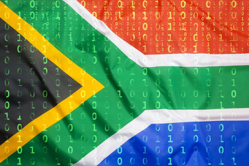 Wall Mural - Binary code with South Africa flag, data protection concept