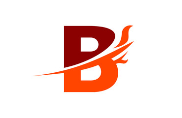 B Red Fire Swoosh Flame Letter Logo