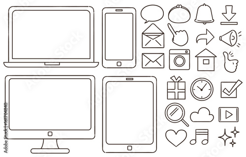 スマホ パソコン Snsの手描き風アイコンセット 線画 透過 Stock ベクター Adobe Stock スマホ パソコン Snsの手描き風アイコンセット 線画 透過 Stock ベクター Adobe Stock