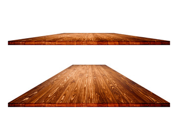 Wall Mural - Empty wooden table with clipping path for product placement or montage on white background. Wooden board empty table perspective.