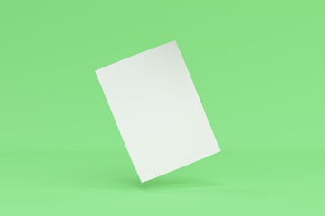 Wall Mural - Blank white bended flyer mockup on green background