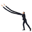 © gearstd - A businessman on white background in side view with extremely long arms trying to grab something above.