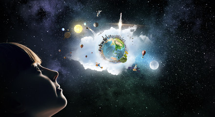 Wall Mural - Exploring this great world . Mixed media