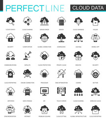 Fototapete - Black classic Data cloud technology web icons set. Global connection icon.