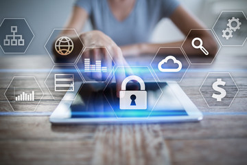 data protection, cyber security, information safety. technology business concept