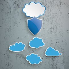Canvas Print - blue clouds protection shield infographic concrete
