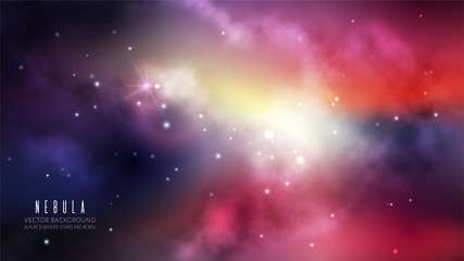 Wall Mural - vector multicolor space background with nebula and bright stars.