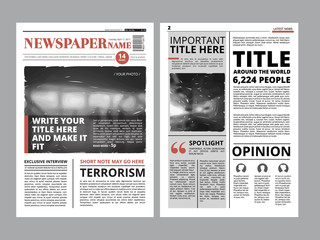 Wall Mural - newspaper front page with several columns and photos. vector magazine cover. layout design project