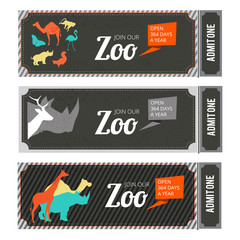 Wall Mural - design template of zoo tickets with different wild animals on it and place for your text