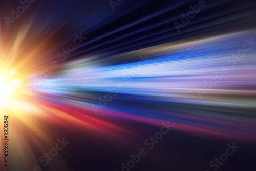 Fotografía motion blur fast business and technology background concept, Acceleration super zoom blurry night road