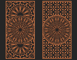 Sticker - Laser cutting set. Wall panels. Jigsaw die cut ornaments. Lacy cutout silhouette stencils. Fretwork floral patterns. Vector template for paper cutting, metal and woodcut.