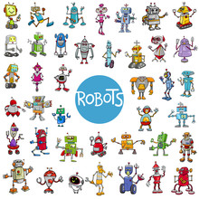 Cartoon Robot Characters Big Set