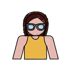 Sticker - hipster woman icon over white background colorful design vector illustration