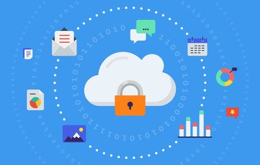 Poster - Vector illustration concept for cloud data distribution, protection and encryption.