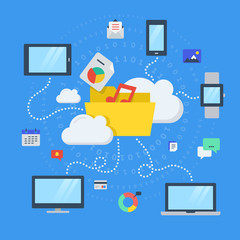 Leinwandbilder - Vector illustration concept for file storage, sharing, in cloud computing.