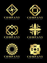 Gold Diamond Jewelry And Flower Art Abstract Logo Vector Set Design