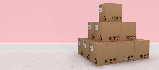 Canvas Print - Composite 3d image of pile of packed cardboard boxes