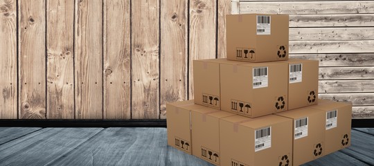 Canvas Print - Composite 3d image of heap of packed cardboard boxes