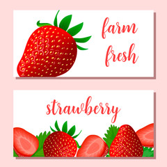 Set of two vector card with colorful strawberries.