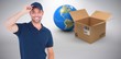 © vectorfusionart - Composite 3d image of portrait of happy delivery man wearing cap