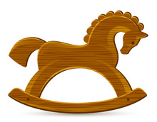 Rocking Wooden Horse On A White Background