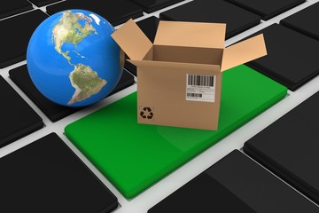 Canvas Print - Composite image of 3d image of globe with open cardboard box