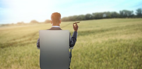 Canvas Print - Composite image of rear view of businessman holding cigar