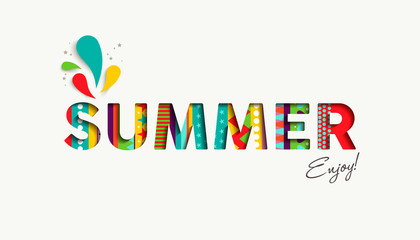 Wall Mural - Summer vacation color quote paper cut fun text