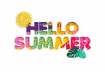 Wall Mural - Hello summer tropical vacation color cutout quote