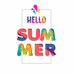 Wall Mural - Hello summer color text quote in fun paper cut art