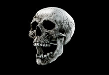 Human Scary Skull Locally Deformed In Rich Colors In To The White Or Dark Background. Concept Of Death, Horror. Spooky Halloween Symbol. Illustration Of 3D Rendering.