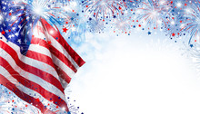 USA Flag With Fireworks Background For 4 July Independence Day