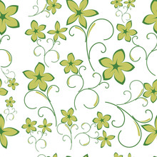 Green Flowers And Leaves Seamless Pattern