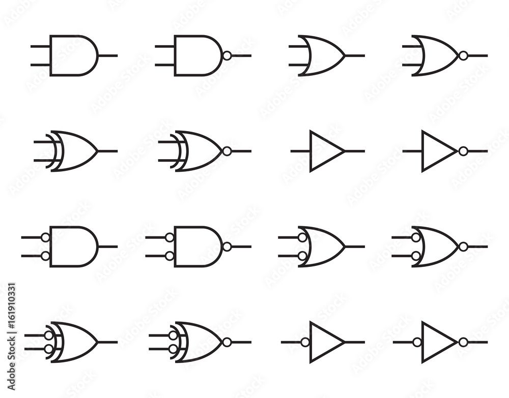 Digital Logic Gate Symbols Black Isolated On White Background Vector 