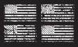 USA American grunge flag set, white isolated on black background, vector illustration.