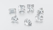 3D illustration closeup group of seven different diamonds