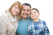 © Andy Dean - Happy Mixed Race Hispanic and Caucasian Family Isolated on a White Background.