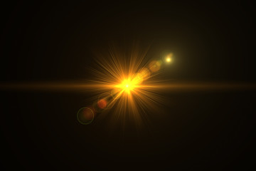 Lens Flare light over black background. Easy to add overlay or screen filter over photos