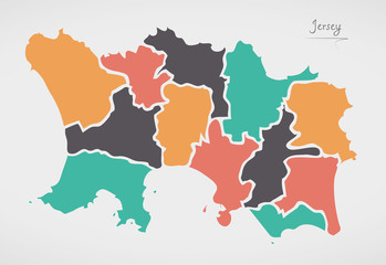  Jersey Island Map with states and modern round shapes