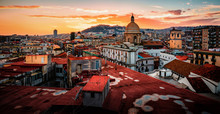 Stunning View Of Naples In Italy On A Sunset
