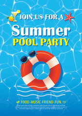 Sticker - Pool party invitation poster with blue water. Vector summer background.