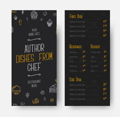 Fototapete - template for the front and back of the narrow menu for a restaurant or cafe.