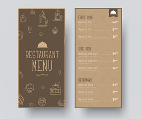 Fototapete - Design of a narrow menu for a restaurant or a cafe. Template in retro style
