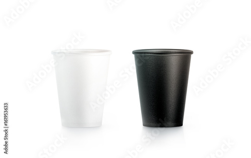 Download Blank Black And White Disposable Paper Cup Mock Up Isolated 3d Rendering Empty Polystyrene Coffee Drinking Mug Mockup Front View Clear Plain Tea Take Away Plastic Package Cofe Branding Template Stock Photo