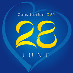 Wall Mural - Ukrainian Constitution day vector greetings. National holiday in Ukraine 28th of June logo. Celebrating congratulating 28 anniversary lovely symbol or Valentine's Day sign.