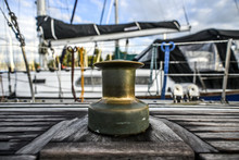 Old Capstan On A Sailing Boat In Marine. Szczecin