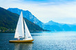 canvas print picture - Sailing boat on the lake Traunsee, Austria